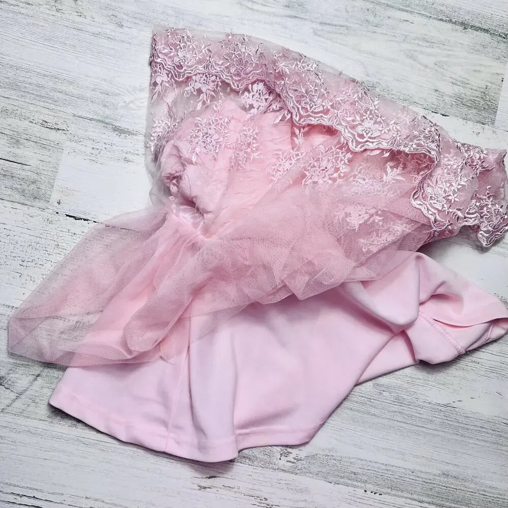 🌵3/$20 Nannette Baby Dress Girls 12 Months Pink Embroidered Tulle Party Shimmer